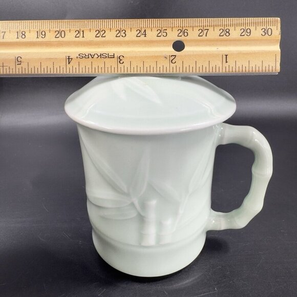 Gardener's Eden Coffee Mug Cup Light Green Embossed Bamboo Celadon Green Set2 - Picture 4 of 14